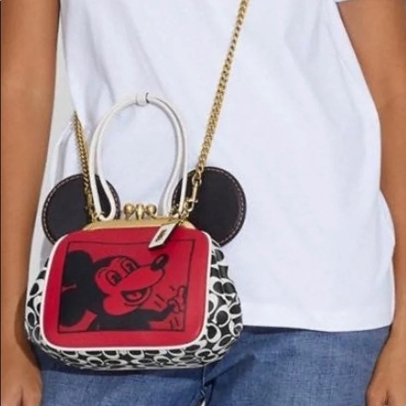 Disney X coach Mickey Mouse Ears BAG KISSLOCK limited Edition Rare Versatile - Picture 2 of 13